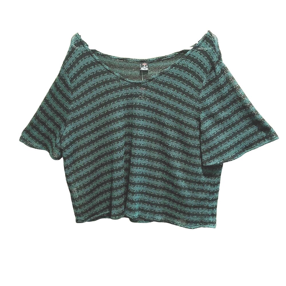 Modern Jester Open Knit Crop Top Womens Sz‎ Large Cap Sleeves Handmade NWT